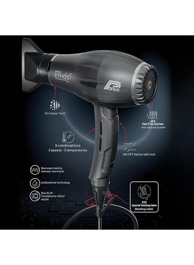 Parlux ETHOS Hair Dryer Air Ionizer Tech [European Plug 220V] Black 1unit - Image 3
