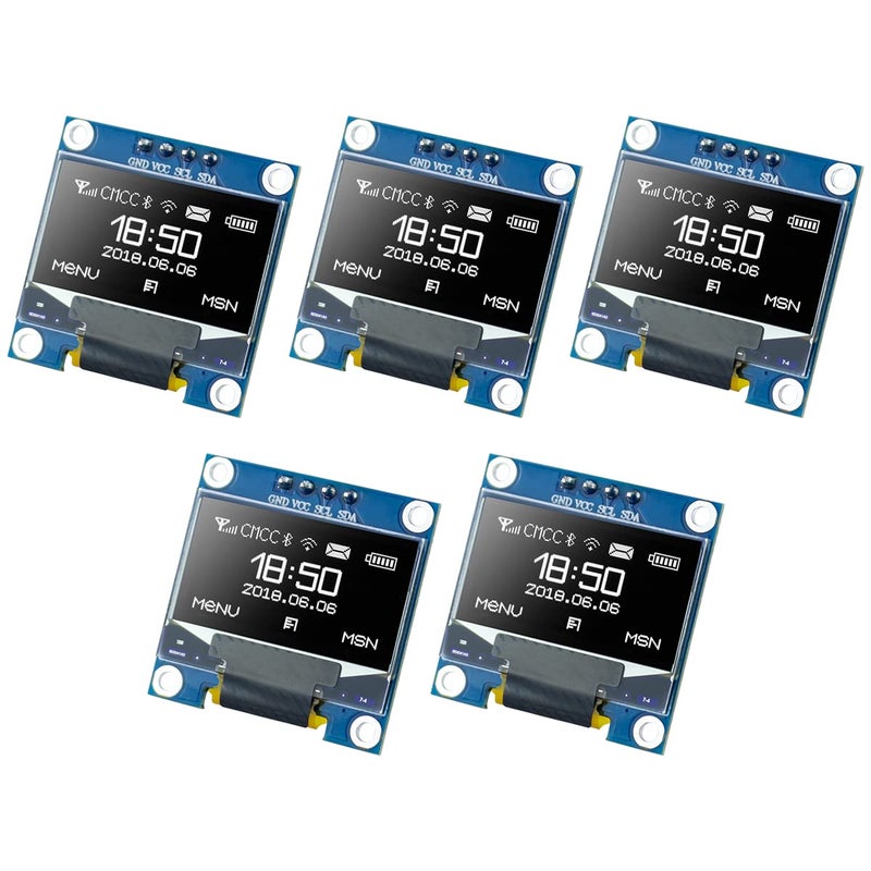 Hosyond 5 Pcs 0.96 Inch OLED I2C IIC Display Module 12864 128x64 Pixel SSD1306 Mini Self-Luminous OLED Screen Board Compatible with Arduino Raspberry Pi (White) - Image 1