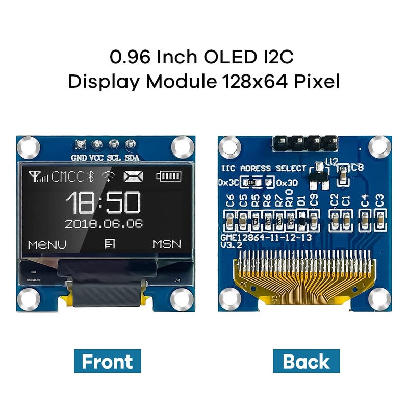 Hosyond 5 Pcs 0.96 Inch OLED I2C IIC Display Module 12864 128x64 Pixel SSD1306 Mini Self-Luminous OLED Screen Board Compatible with Arduino Raspberry Pi (White) - Image 2