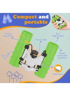Generic Real Binoculars For Kids Gifts For 3 Years Plus 8x21 High Resolution Optics Mini Compact Binocular Toys Shockproof Folding Green  - Image 2