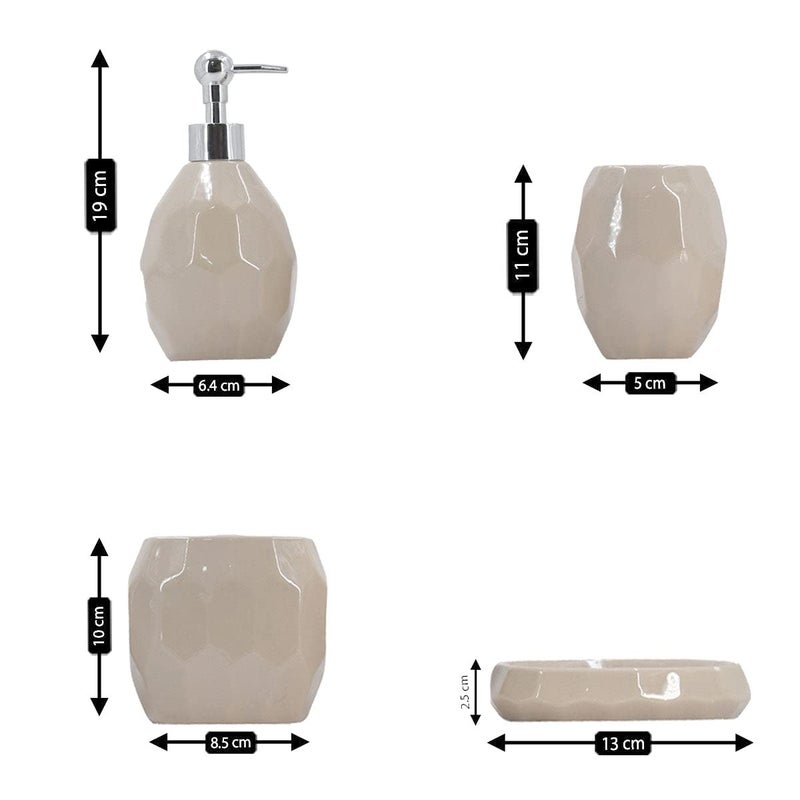 Kookee Ceramic Bathroom Set - Stylish 4 Piece Bath Accessories Kit with Soap Dispenser, Toothbrush Holder, Tumbler & Soap Dish - Modern & Designer Decor for Home & Guest Bathrooms, Brown (8107) - Image 5