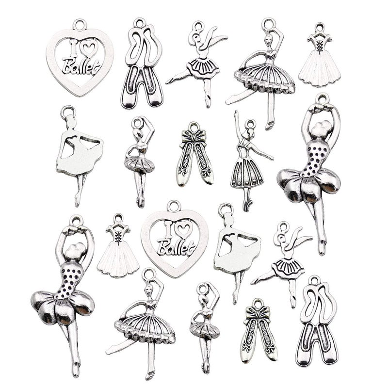 100g60pcs Craft Supplies Antique Silver Ballerina Ballet Dancer Charms for Jewelry Making Crafting Findings Accessory for DIY Necklace Bracelet M290