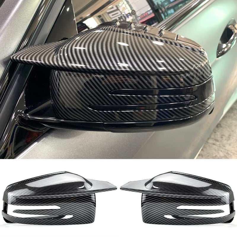 Generic Fouedy Side Mirror Cap Covers For Mercedes Benz W176 W246 W212 W204 C117 X156 X204 W221 C218 A B C E S CLA GLA GLK Class Black Replace (Carbon fiber)  - Image 1