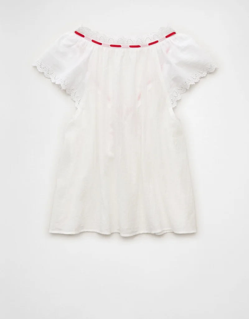 American Eagle  AE Short-Sleeve Ribbon Blouse for Women | Best Price UAE