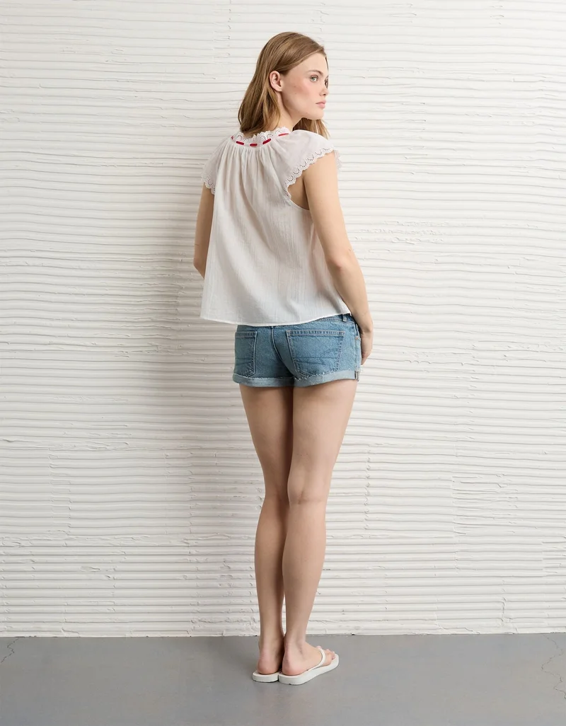 American Eagle  AE Short-Sleeve Ribbon Blouse for Women | Best Price UAE