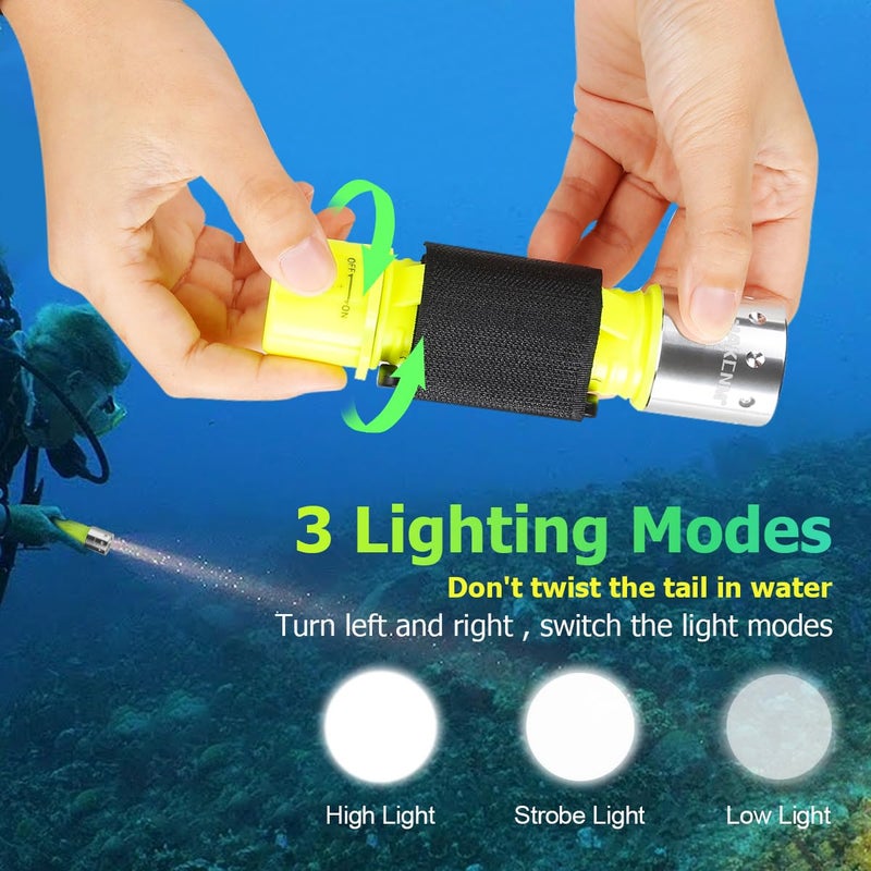 NAKCNM Diving Flashlight with Rechargeable Power, Scuba Dive Light Super Bright, Underwater Flashlights IPX8 Waterproof 3 Modes Dive Torch for Outdoor Diving Emergency(2 Pack) - Image 2