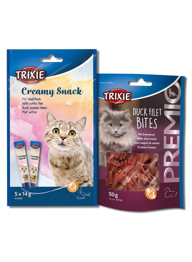 تريكسي مجموعة مكافآت القطط من قطع فيليه البط الفاخرة ووجبة خفيفة من السمك الأبيض الكريمي، مكافآت غنية بالعناصر الغذائية للقطط، مناسبة لجميع السلالات - (عبوة من قطعتين) - Image 1