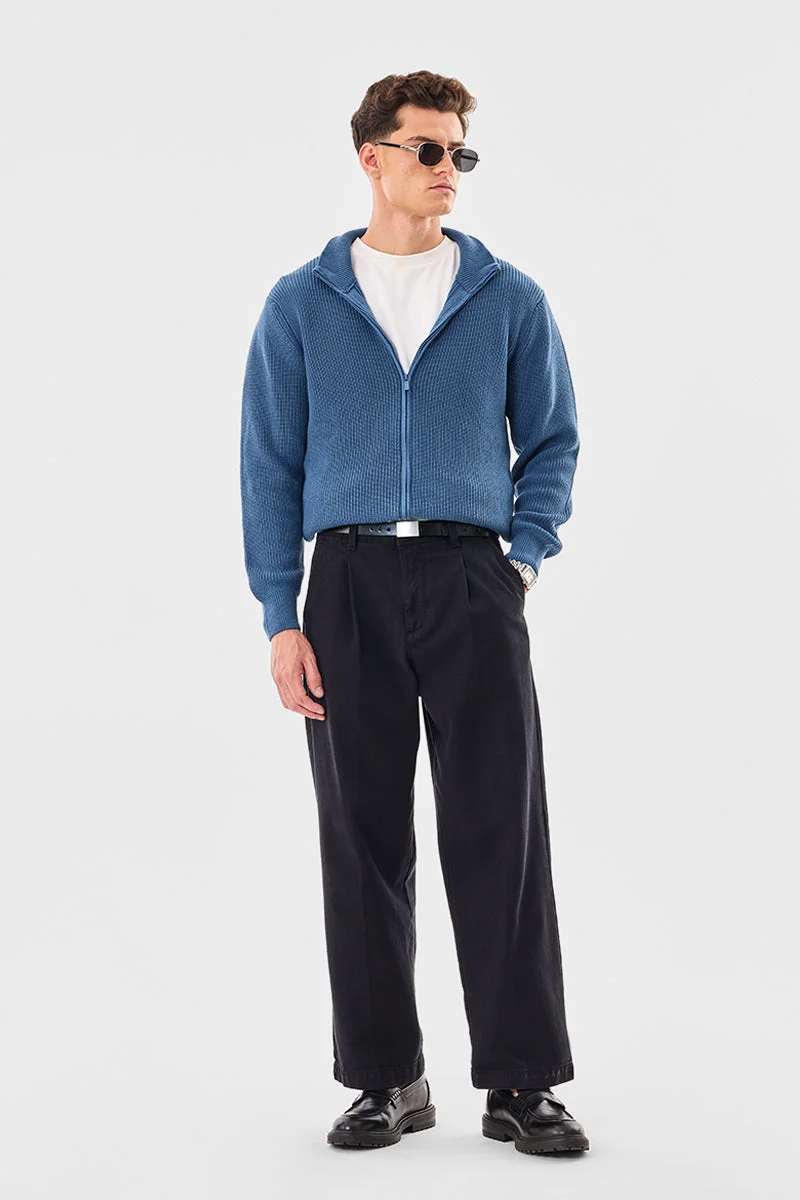 SNITCH High Neck Textured Zipper Sweater