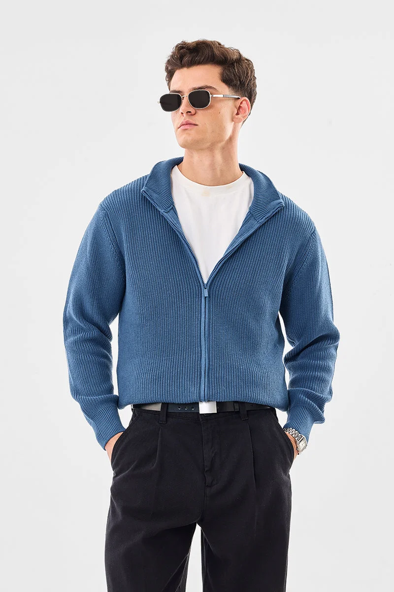 SNITCH High Neck Textured Zipper Sweater
