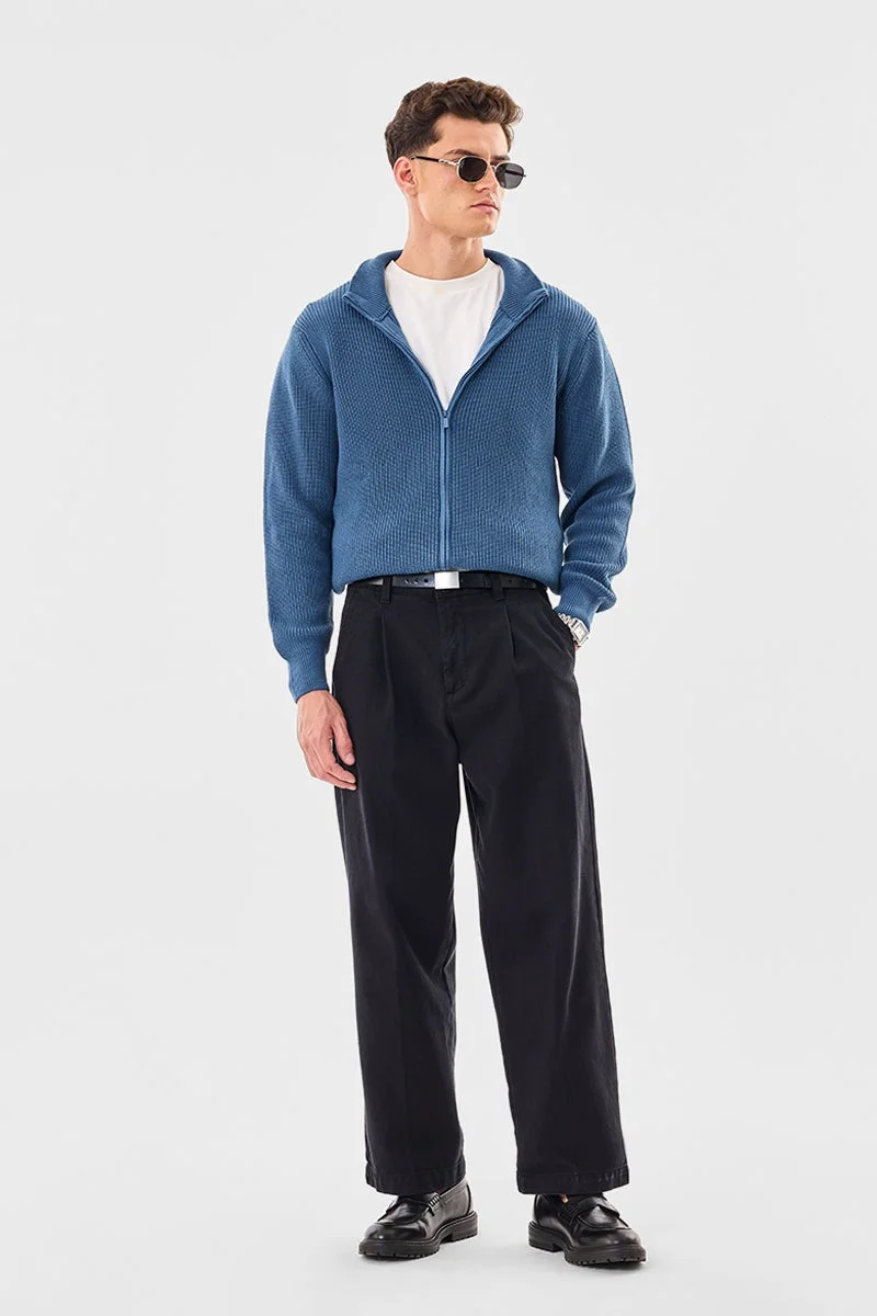 SNITCH High Neck Textured Zipper Sweater