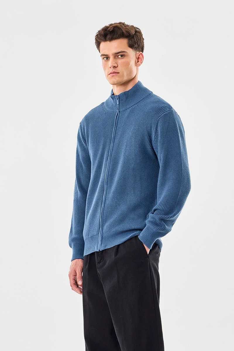 SNITCH High Neck Textured Zipper Sweater
