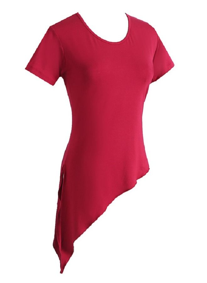 Loquat Women's Dance Practice Clothes With Irregular Split Tops And Short Sleeves 
