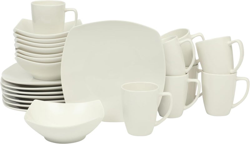 Gibson Home Zen Buffet Service for 8 24 Piece Plates and Bowls Porcelain Solid Color Dishes Ceramic Dinnerware Set  White - Image 1