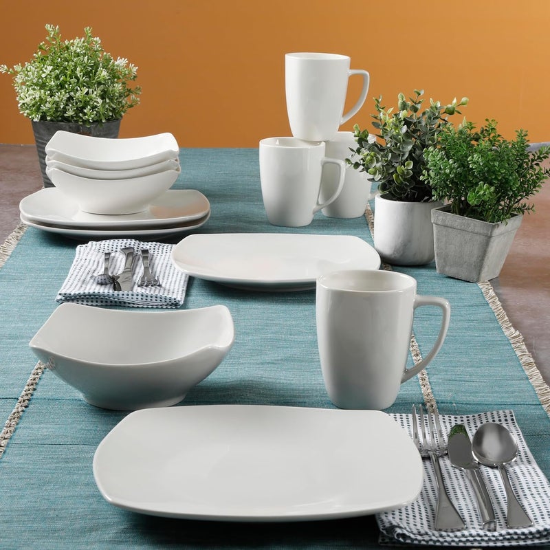 Gibson Home Zen Buffet Service for 8 24 Piece Plates and Bowls Porcelain Solid Color Dishes Ceramic Dinnerware Set  White - Image 4