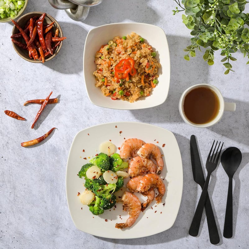 Gibson Home Zen Buffet Service for 8 24 Piece Plates and Bowls Porcelain Solid Color Dishes Ceramic Dinnerware Set  White - Image 5