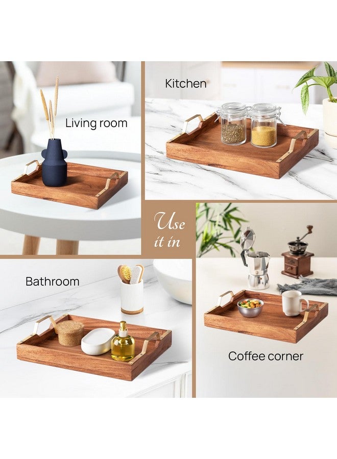 Nestroots Wooden Serving Tray with Golden Finish Handle|Brown Wooden Brown Wooden| Stylish Multipurpose Tray for Dining, Kitchen & Home Dcor (15 Inches) - Image 3