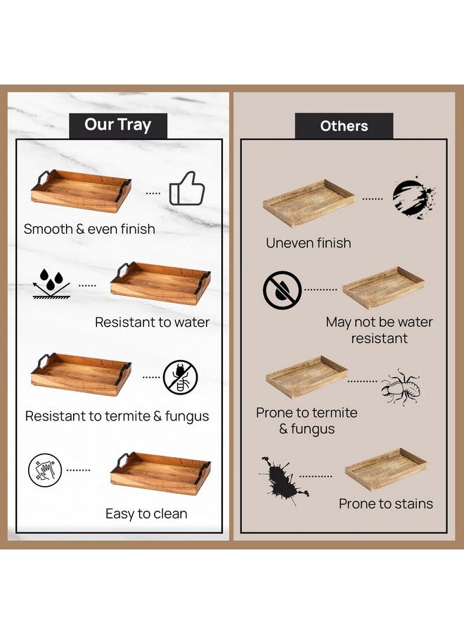 Nestroots Wooden Serving Tray with Golden Finish Handle|Brown Wooden Brown Wooden| Stylish Multipurpose Tray for Dining, Kitchen & Home Dcor (15 Inches) - Image 5