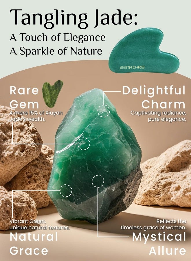 Rena Chris Gua Sha Facial Tools, Natural Jade Stone Guasha Tool, Manual Massage Sticks for Jawline Sculpting and Puffiness Reducing, Gua Sha Scraping Massage Tool, Skin-Care Gift (Green) - Image 2