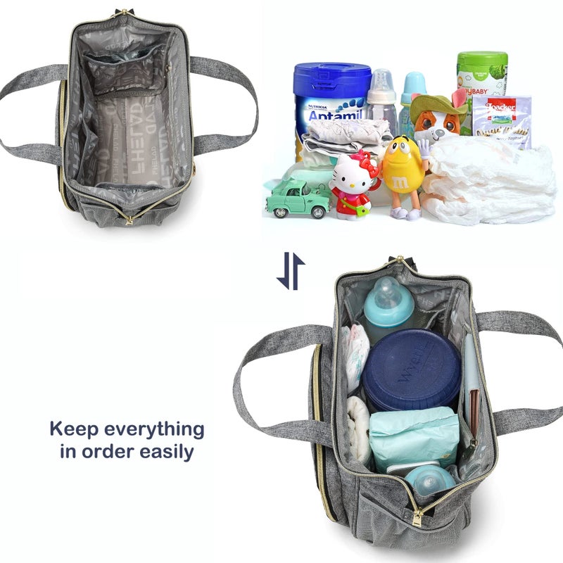 FHELAD Small Diaper Bag Backpack, Crossbody Diaper Bags for Toddler, Waterproof Multi-Function Newborn Baby Stylish Mini Tote Maternity Bags Travel Backpacks with Insulated Pockets (Gray) - Image 5