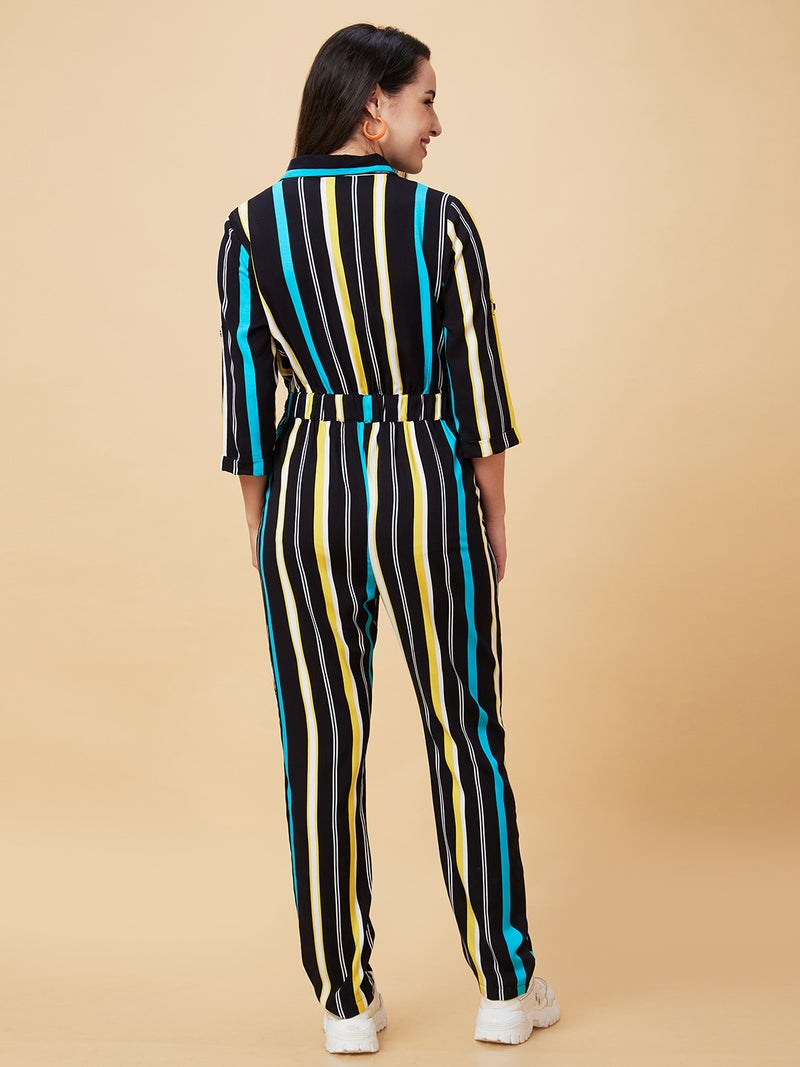 globus Globus Women Striped Shirt Collar Basic Jumpsuit  - Image 4