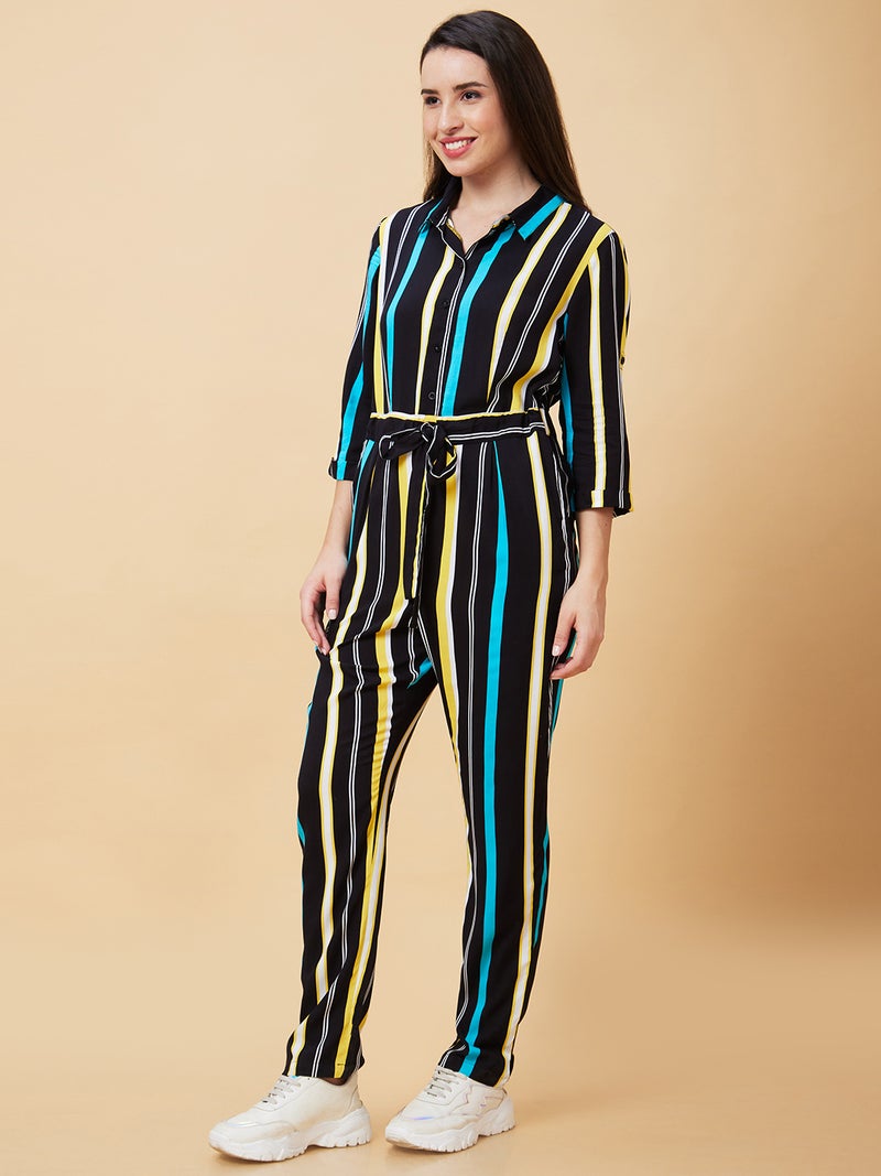 globus Globus Women Striped Shirt Collar Basic Jumpsuit  - Image 3
