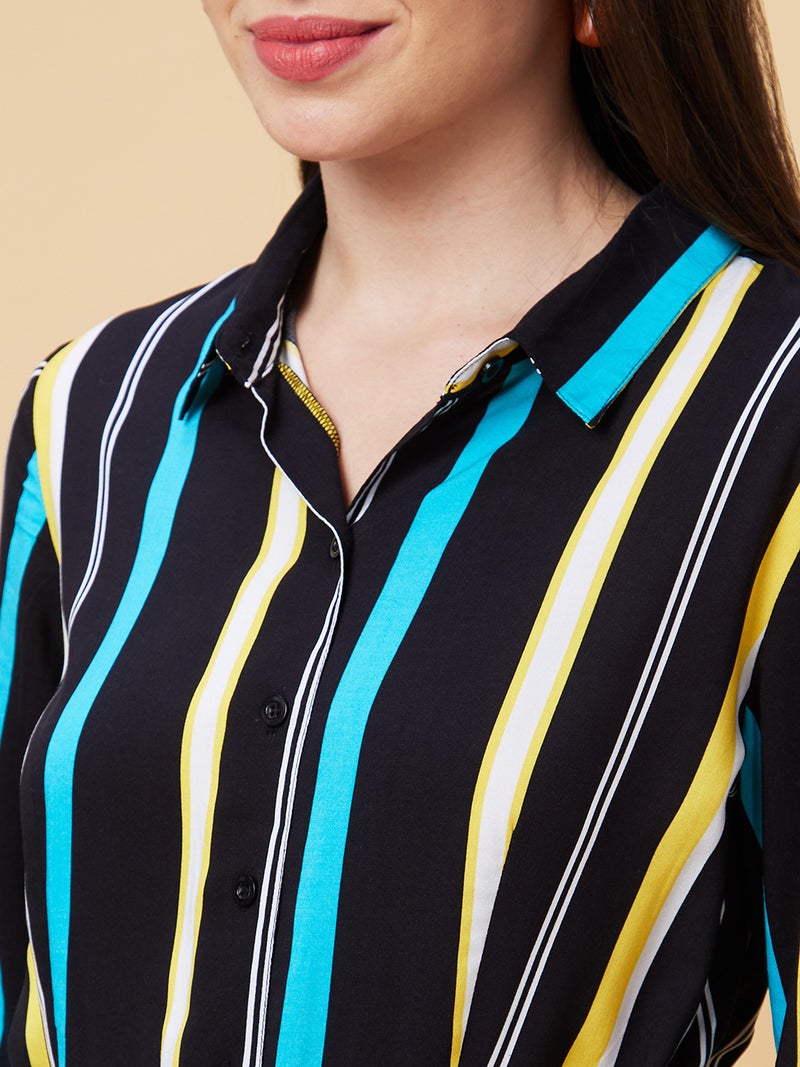 globus Globus Women Striped Shirt Collar Basic Jumpsuit  - Image 5