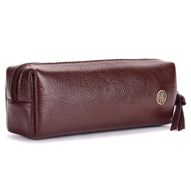 HAMMONDS FLYCATCHER Leather Utility Pouch - Multi-Use Genuine Leather Pencil Case, Cosmetic, Stationery, Coin & Makeup Brush Pouch for Women & Men - School & Office Organizer- Redwood Brown - Image 1