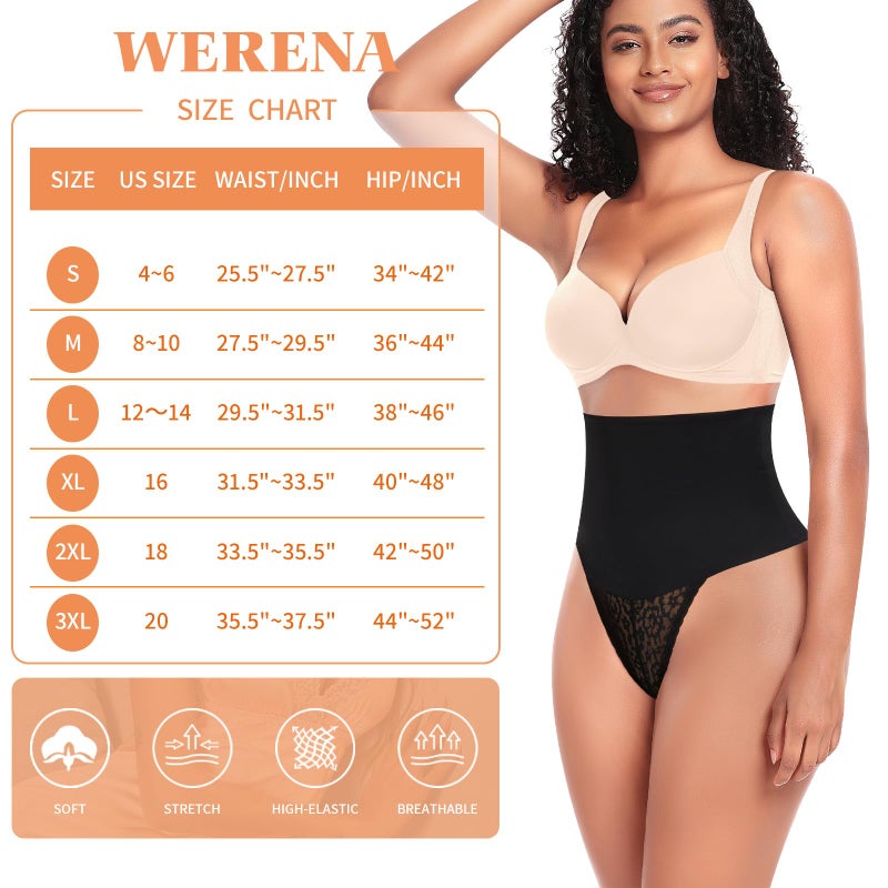 Werena Tummy Control Thong Shapewear for Women Mid High Waisted Body Shaper Underwear Lace Shaping Thong Girdle Panties(#A1 Mid Rise Black,Small) - Image 5