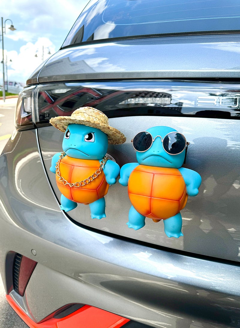 Adorable Squirtle Car Ornament - 16CM Creative Backseat Hanging Decor with Sunglasses, Straw Hat, Gold Chain, Easy-Fit Adhesive  - Image 1