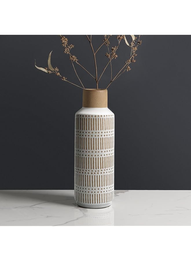 erorex Rustic Ceramic Vase For Living Room Bedroom 11.02 Inch Farmhouse White Flower Vases For Fake Plant Home Decor Office Table Shelf Fireplace Centerpieces Retro Vintage Classic Modern Gift - Image 2