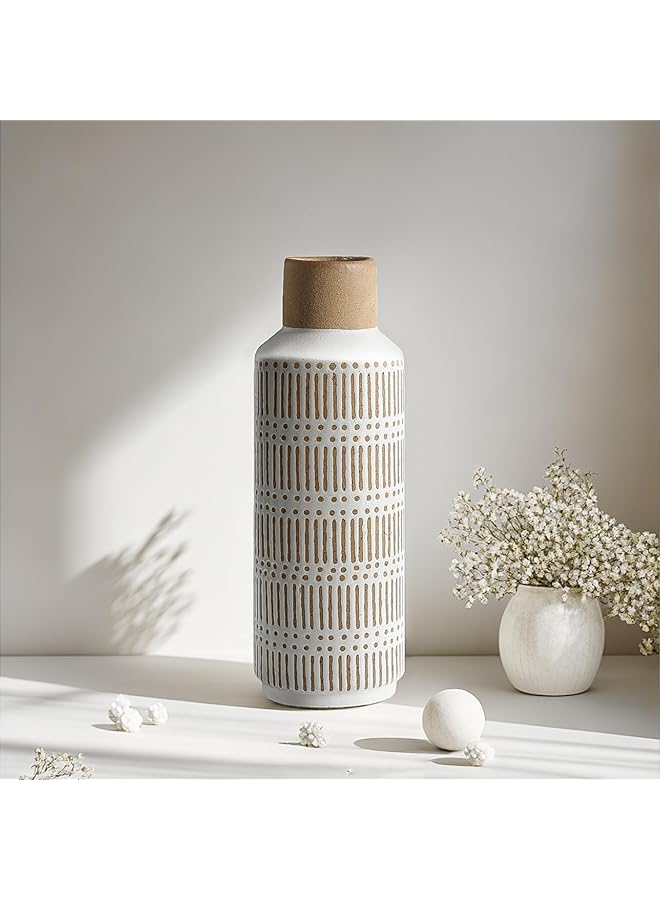 erorex Rustic Ceramic Vase For Living Room Bedroom 11.02 Inch Farmhouse White Flower Vases For Fake Plant Home Decor Office Table Shelf Fireplace Centerpieces Retro Vintage Classic Modern Gift - Image 1