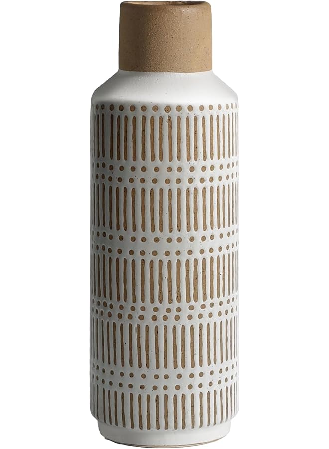 erorex Rustic Ceramic Vase For Living Room Bedroom 11.02 Inch Farmhouse White Flower Vases For Fake Plant Home Decor Office Table Shelf Fireplace Centerpieces Retro Vintage Classic Modern Gift - Image 5