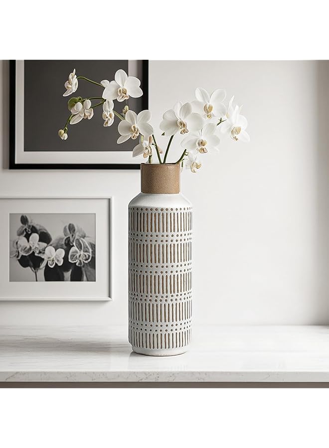 erorex Rustic Ceramic Vase For Living Room Bedroom 11.02 Inch Farmhouse White Flower Vases For Fake Plant Home Decor Office Table Shelf Fireplace Centerpieces Retro Vintage Classic Modern Gift - Image 3