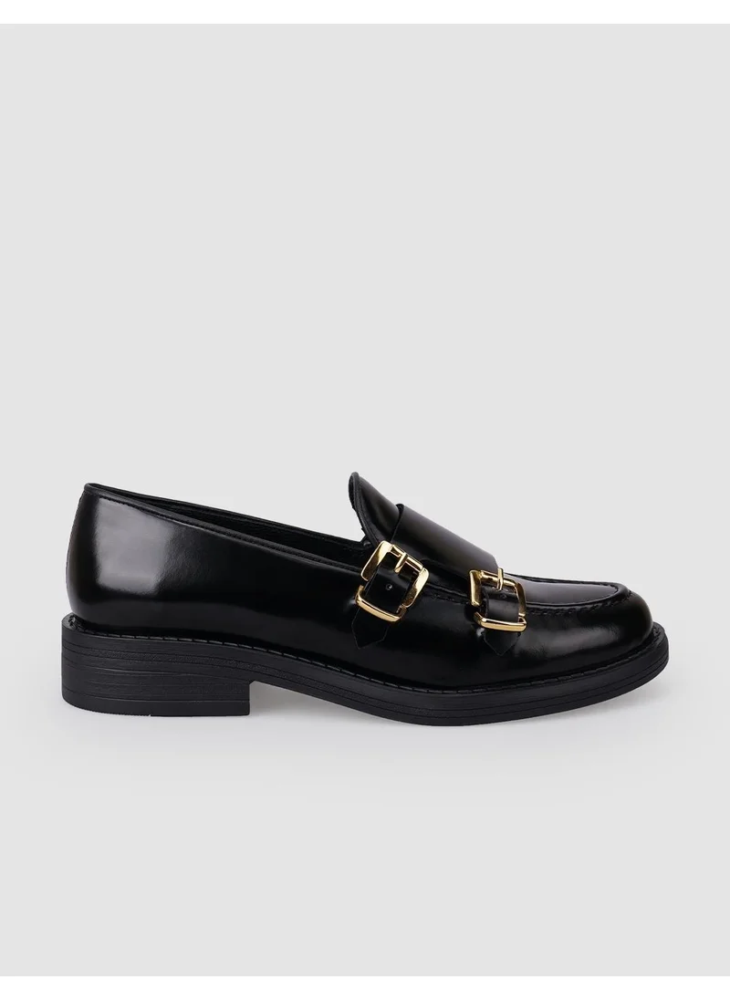 كاباني 100% Leather Black Double Buckled Women's Casual Shoes