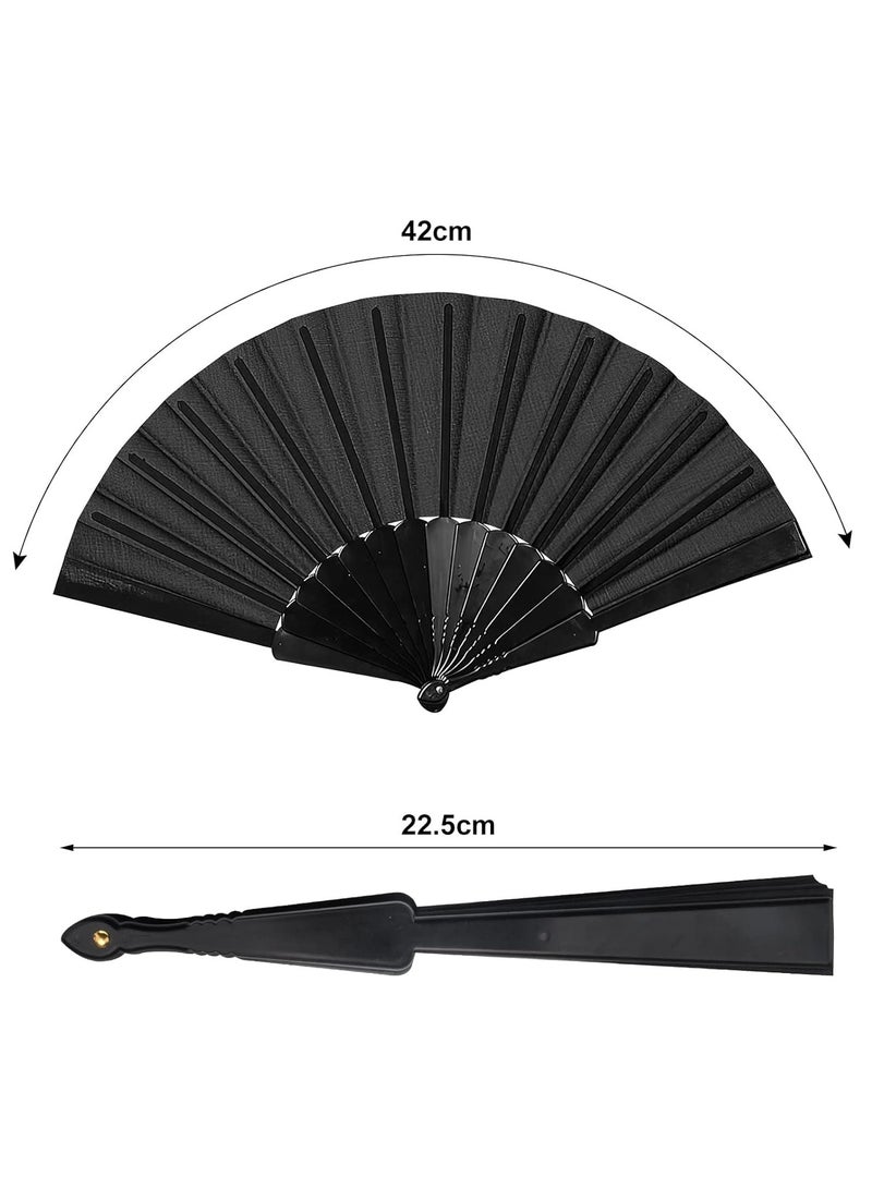 معرض الأعياد مروحة يد سوداء، مراوح يدوية قابلة للطي كبيرة الحجم للنساء، مروحة يدوية صينية، مروحة يابانية، مروحة مهرجانات زخرفية عتيقة مناسبة للديكور الأداء وحفلات الزفاف والرقص (مجموعة سوداء من قطعتين) - Image 3