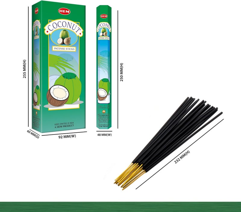 HEM Wear resistant HEM Coconut Incense Sticks - Pack of 6-120 count - 301g Ventilated design - Image 1