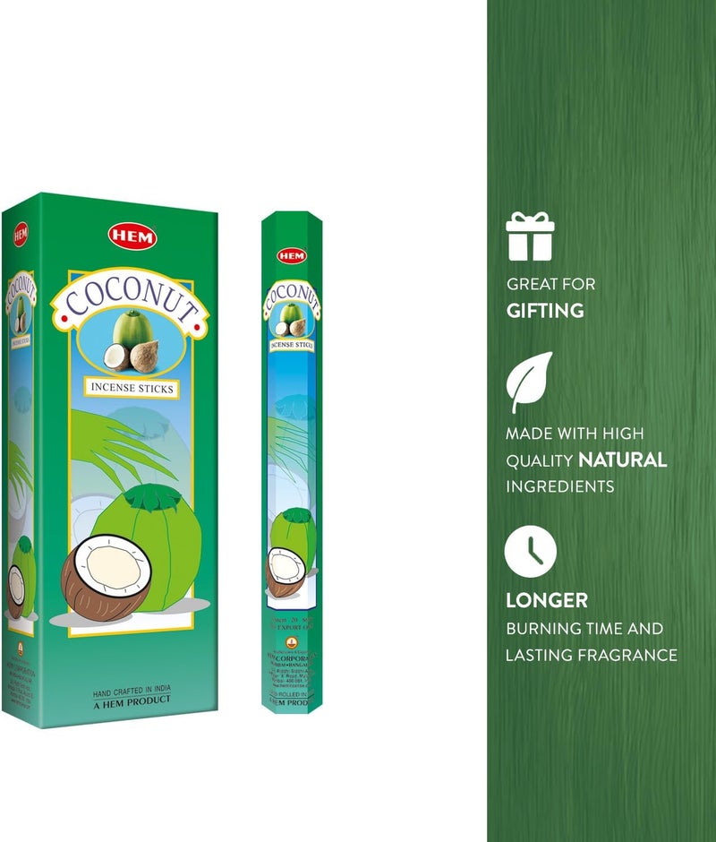 HEM Wear resistant HEM Coconut Incense Sticks - Pack of 6-120 count - 301g Ventilated design - Image 3