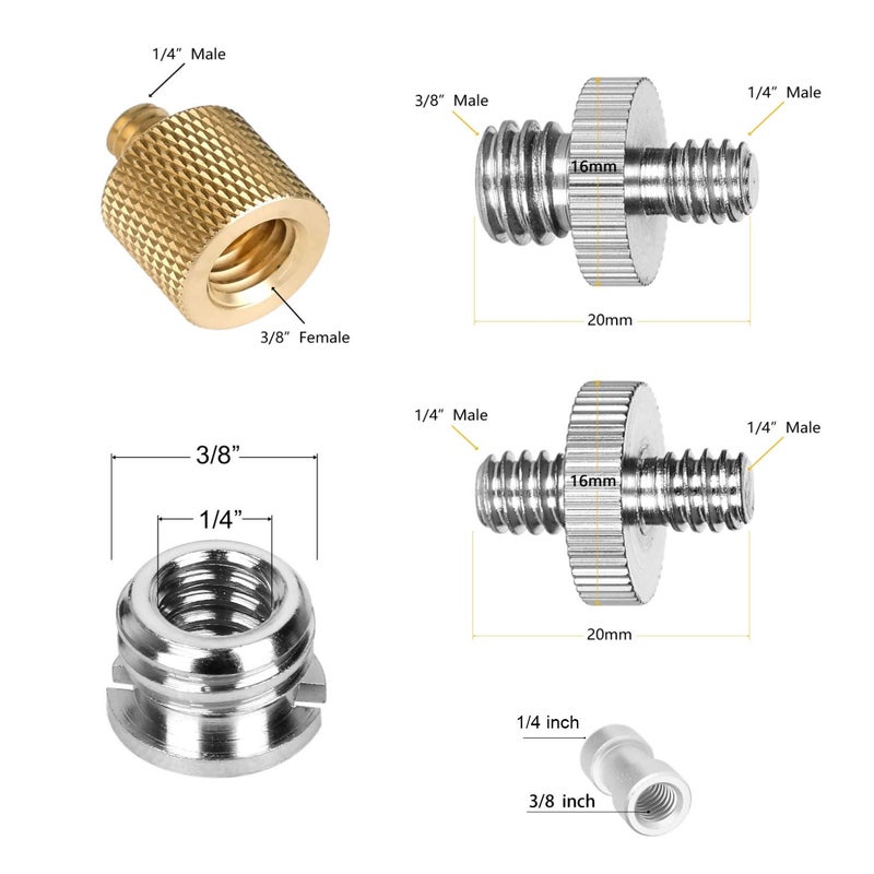 ChromLives 22Pack ChromLives Camera Screw Adapter 1/4 to 1/4 Screw 1/4 to 3/8 Tripod Screw Adapter Converter Brass Screw Adapter Spigot Screw Mount Set for Camera Tripod Monopod Ballhead Flash Light,Combo Pack - Image 2