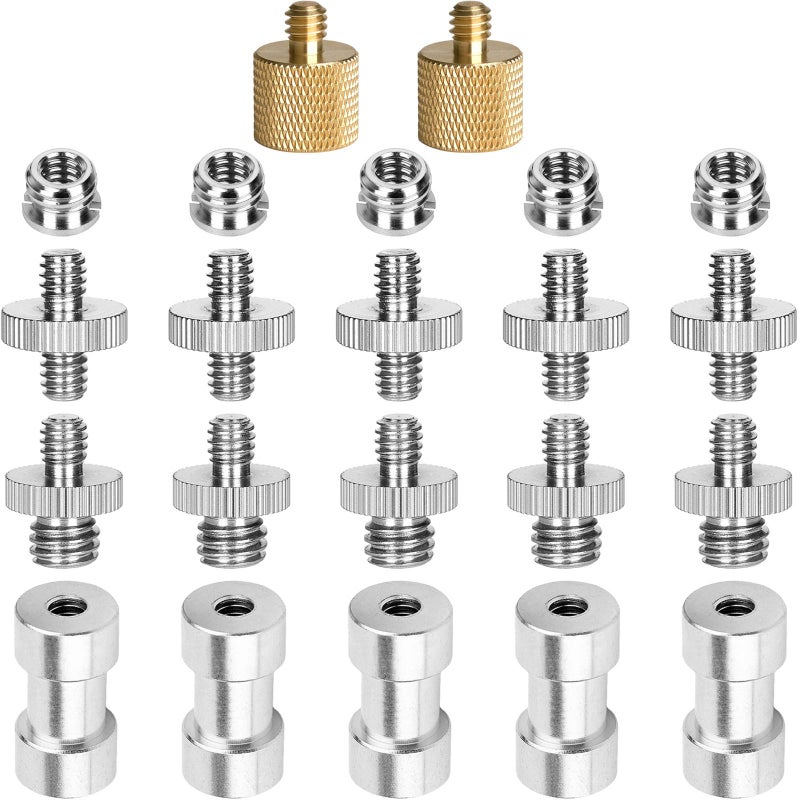ChromLives 22Pack ChromLives Camera Screw Adapter 1/4 to 1/4 Screw 1/4 to 3/8 Tripod Screw Adapter Converter Brass Screw Adapter Spigot Screw Mount Set for Camera Tripod Monopod Ballhead Flash Light,Combo Pack - Image 1