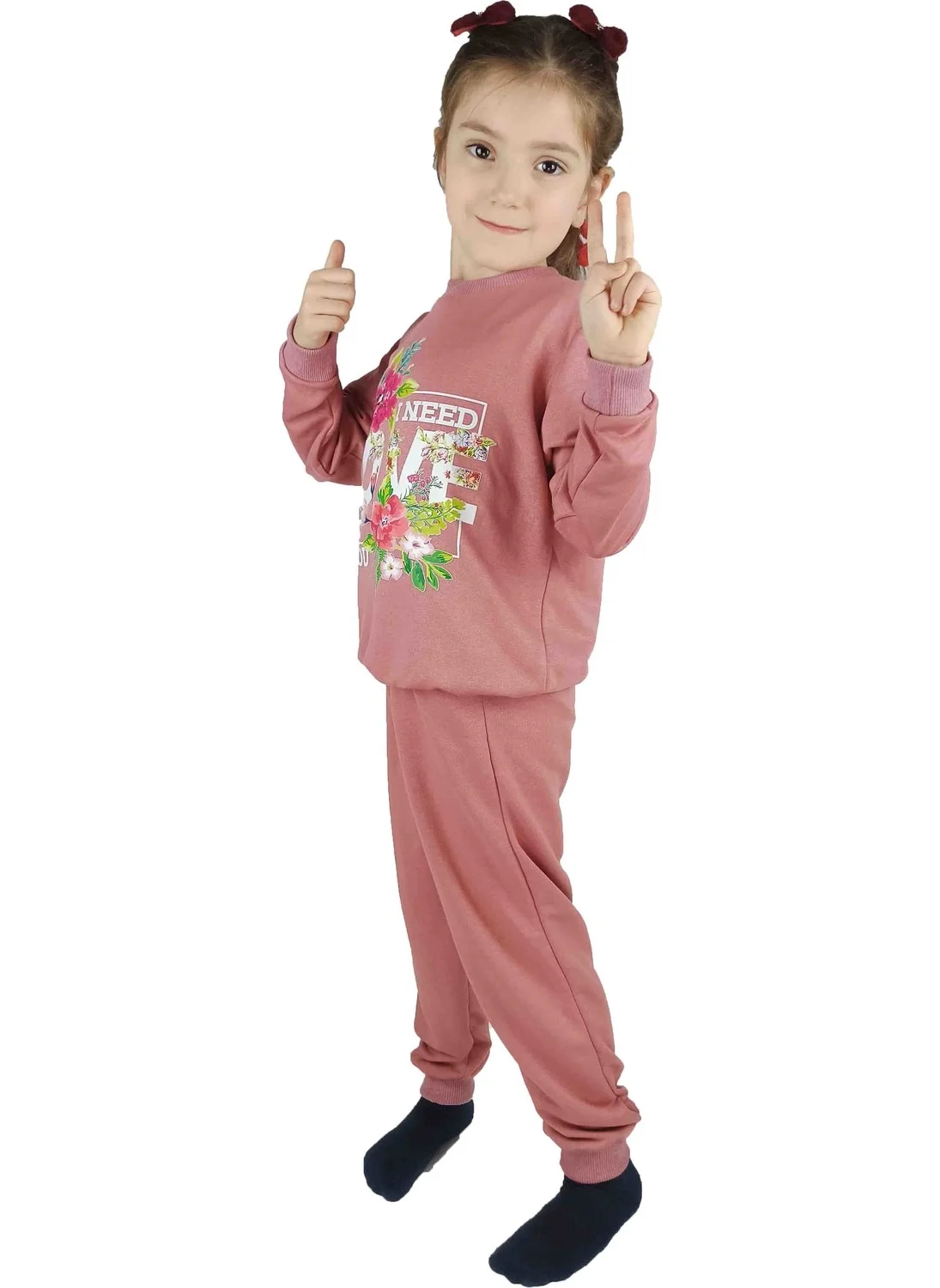 بلونس Girl Waiter Pink Printed Cotton Tracksuit Set