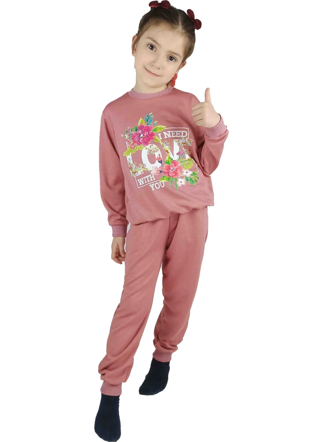 Bluence Girl Waiter Pink Printed Cotton Tracksuit Set