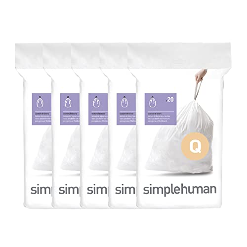 simplehuman Code Q 100 Count, Dispenser Pack Custom Fit Liners, Drawstring Trash Bags, 50-65 Liter / 13-17 Gallon, White - Image 1