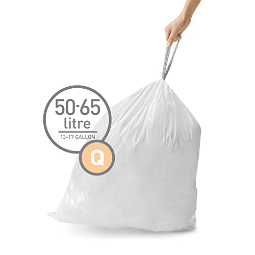 simplehuman Code Q 100 Count, Dispenser Pack Custom Fit Liners, Drawstring Trash Bags, 50-65 Liter / 13-17 Gallon, White - Image 2