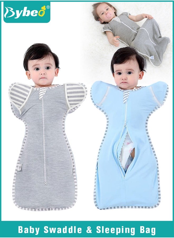 Bybeo 4 PCS Baby Swaddle Blanket Sack, Baby Sleeping Bag with Arms Free Design, Transition to Arm Freedom Wearable for Newborn Girl and Boy, 100% Breathable Cotton 3-6Months  - Image 1