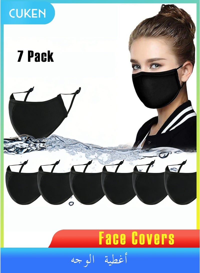 ساكن 7 Pcs Washable Pure Cotton Face Masks, Dustproof, Breathable, Adult Sunscreen Face Shields, Black, Suitable for Outdoor Wear, Unisex - Image 1