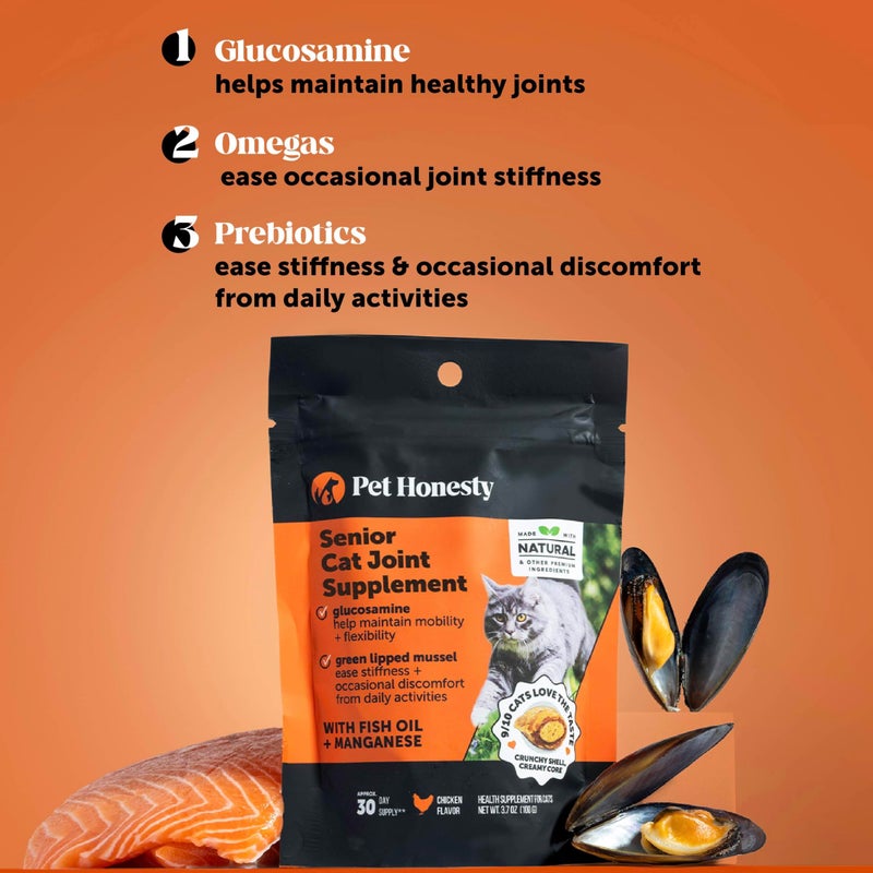 Pet Honesty Cat Hip + Joint Health Chews â€“ Crunchy & Creamy Cat Joint Support Supplement - Glucosamine, Chondroitin & Omega-3s â€“ Supports Mobility, Flexibility & Comfort for Indoor & Outdoor Cats (Chicken 30-Day) - Image 4