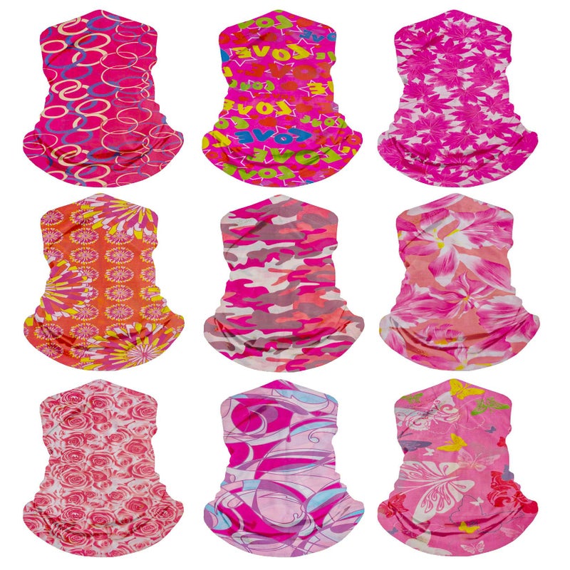 HCMY 9 Pack Headwear Pink Ski Neck Gaiters Tube Bandana Face Mask Head Wrap Headband Scarf Elastic Cooling Balaclava for Men Women - Image 1