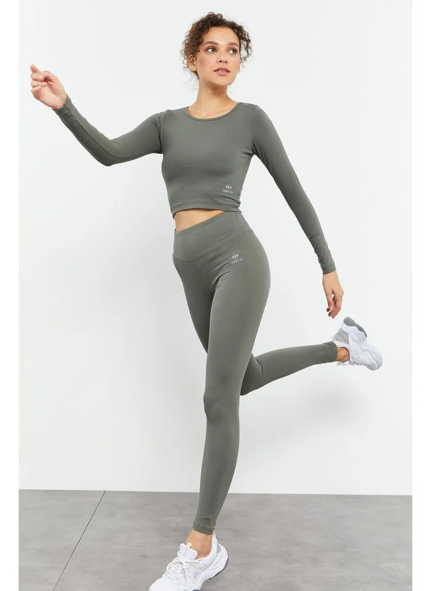 Tommy Life Çağla Women's Long Sleeve Slim Fit O Neck Crop Top - 97150