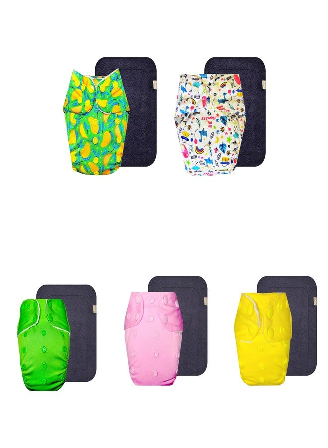 Dumbledo Premium Cloth Diaper with Gray Insert (Pack of 5) | Hypoallergenic | Leakproof | Adjustable Snaps | Trusted by Moms | 3 Months - 3 Years | Unisex Baby - Image 1