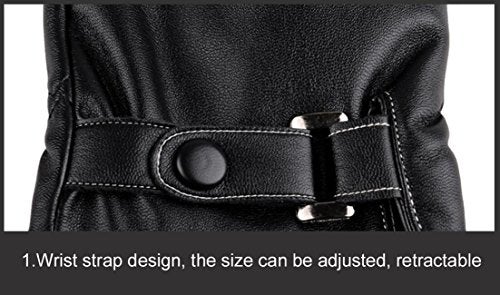 AZYOUNG Men’s Winter Autumn Black Brown PU Leather Plus Thick Velvet Touch Screen Gloves - Image 3